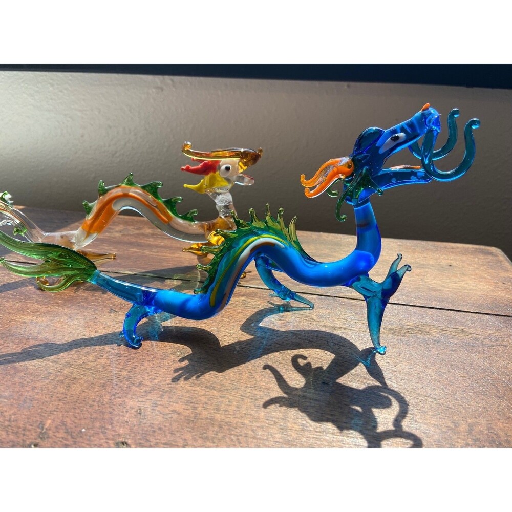 Glass Dragon Figures Hand Blown, Set of 2, Castlecore,